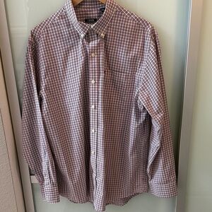 Izod Men's Red and White Plaid Button-Down Shirt